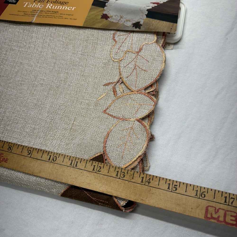 Home Wear Fall Foliage Cutwork Embroidery Table Runner 72in Leaves Thanksgiving - Picture 6 of 6